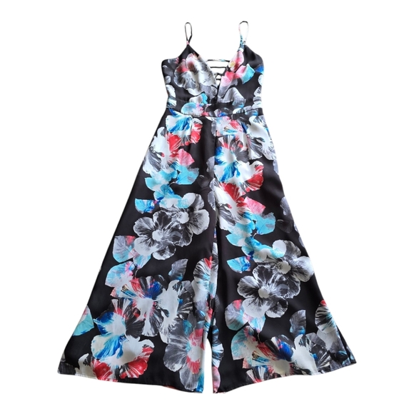 Bebe wide leg spaghetti strap floral jumpsuit size 6 - Picture 6 of 15